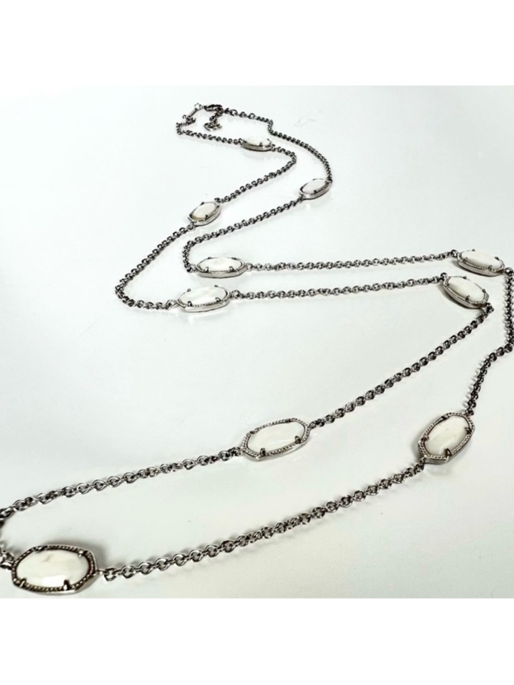 Kendra Scott Kellie Ivory Mother of Pearl and Silver Long Station Chain Necklace